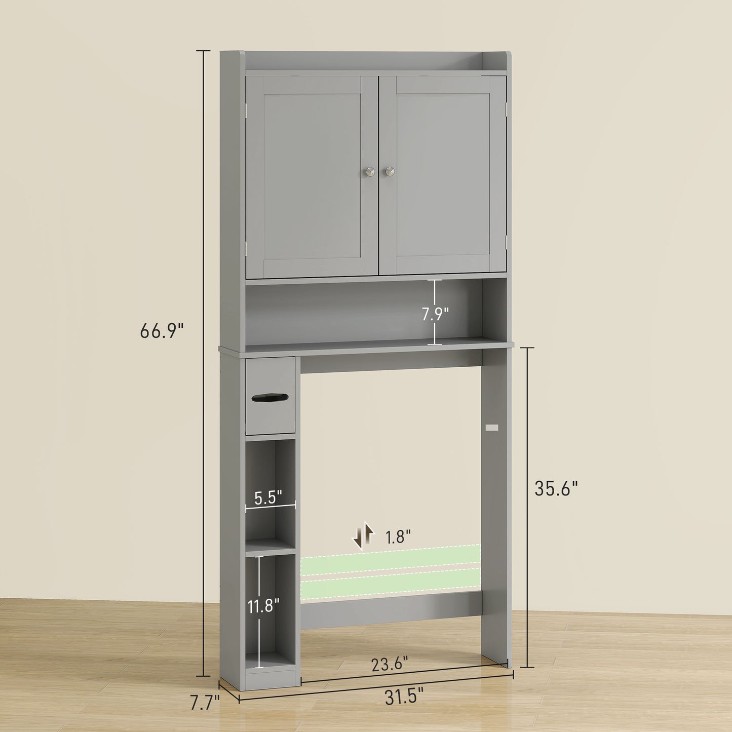 Modern Over the Toilet Storage Cabinet with 2 Doors