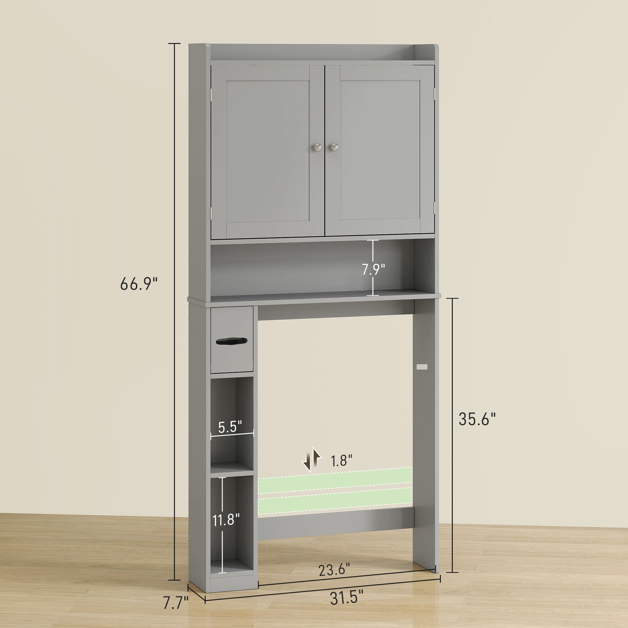 White Modern Storage Cabinet Over-Toilet Two-Tier