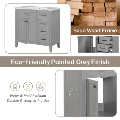 36  Bathroom Vanity With Sink Combo, Gray Bathroom Cabinet With Drawers, Solid Frame And MDF Board