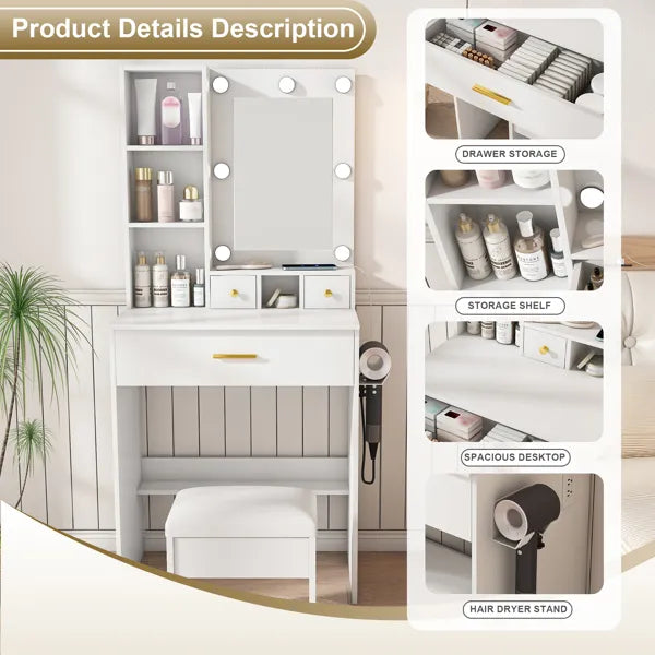 White Compact Vanity Desk
