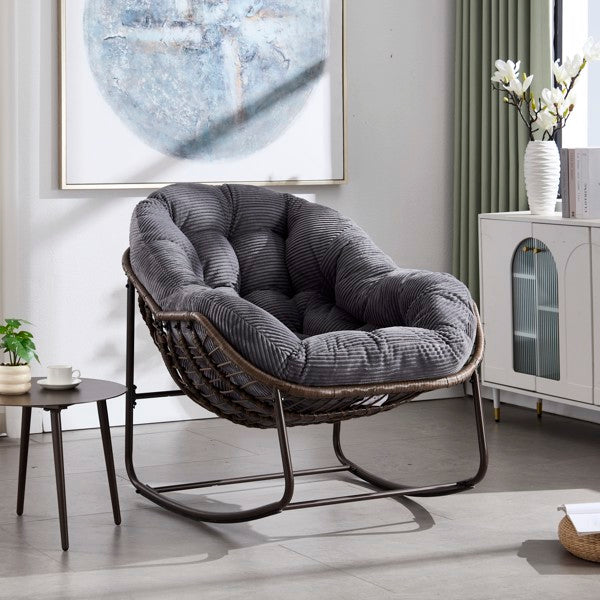 Outdoor Rattan Rocking Chair,Padded Cushion Rocker Recliner Chair Outdoor For Front Porch, Living Room, Patio, Garden, Grey-Prohibited From Selling On Temu