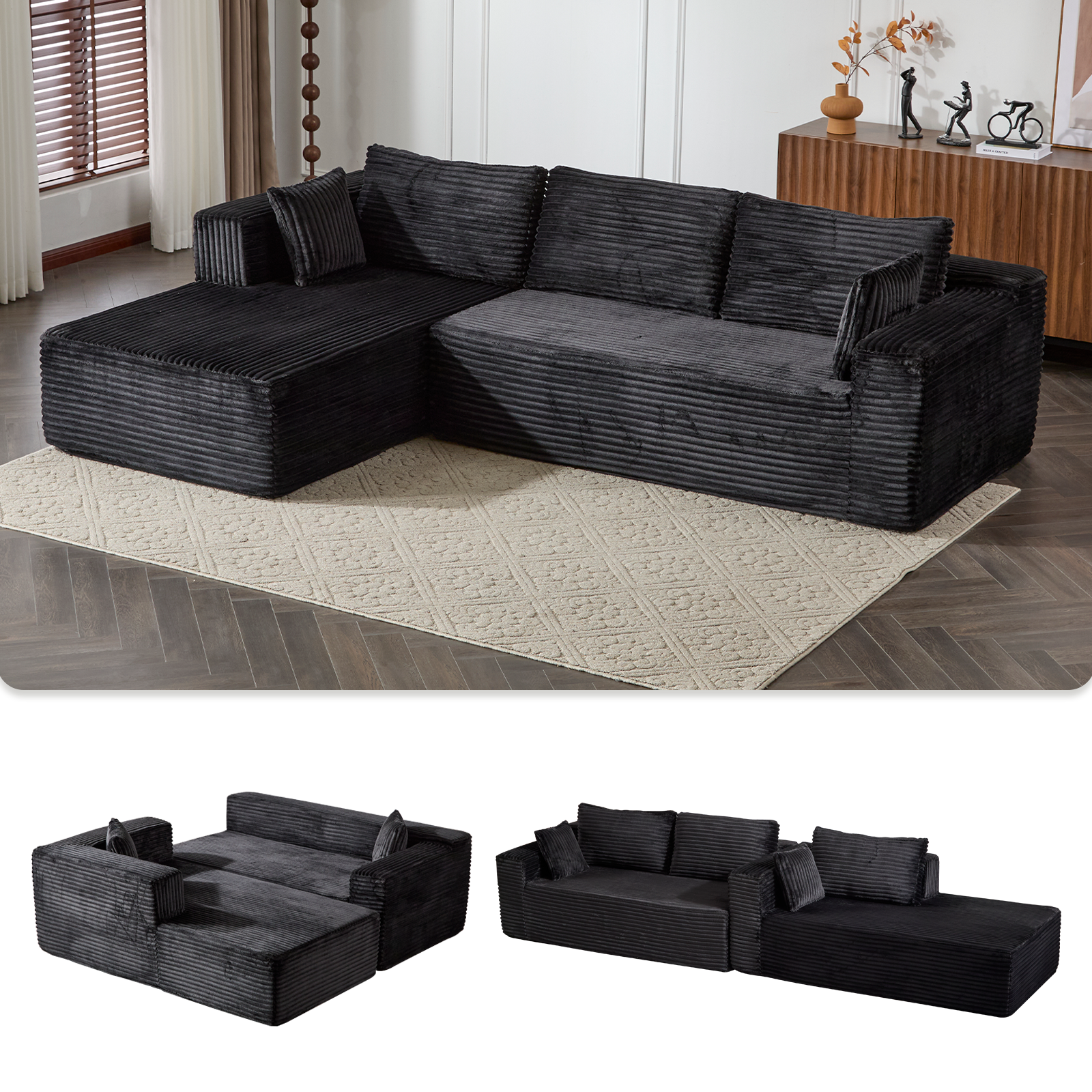 Black Corduroy Sectional Sofa