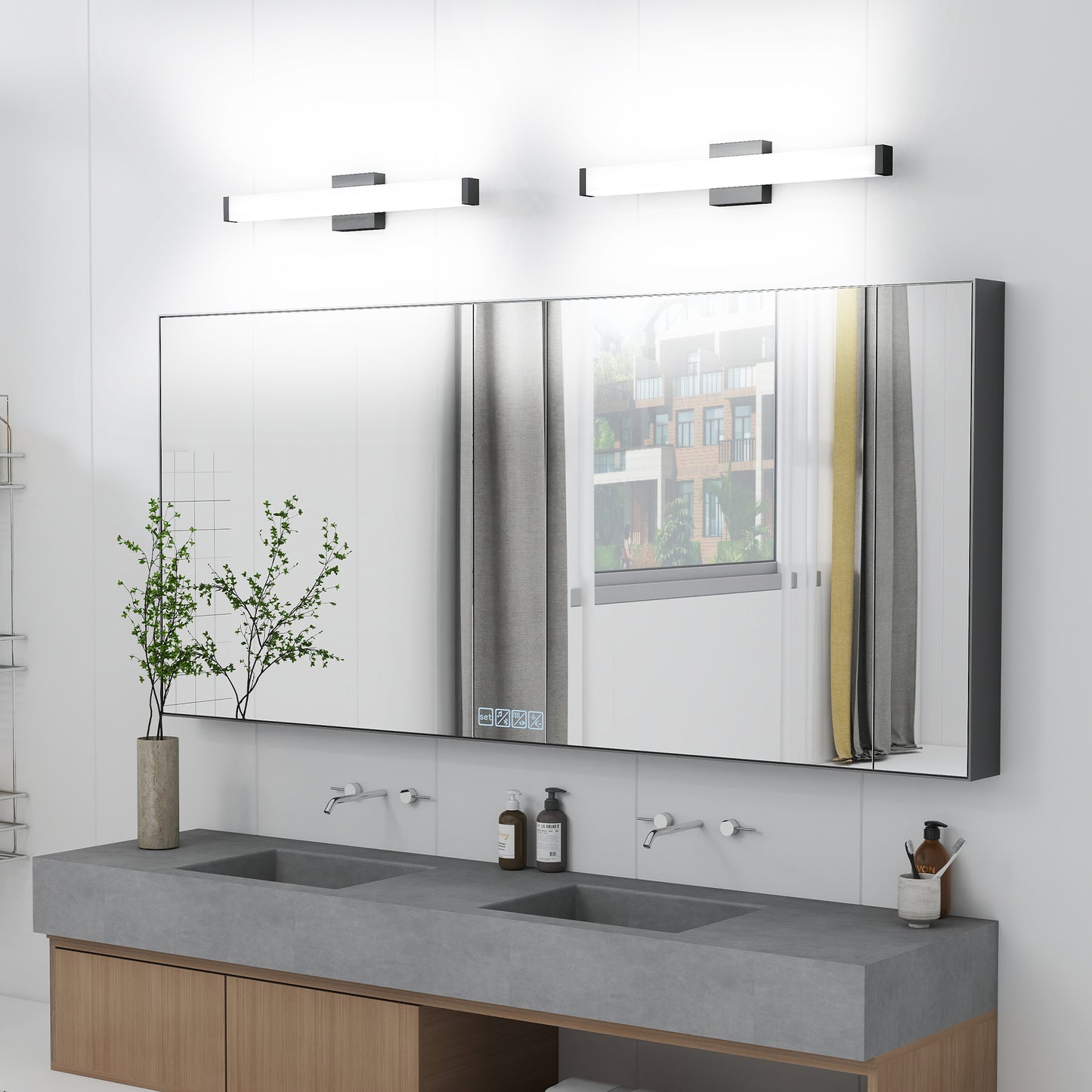 Bathroom Vanity Light Black - 25 Inch Modern Vanity Lights For Bathroom - 14W LED Bath Lights Over Mirror Cool White Light 6000K