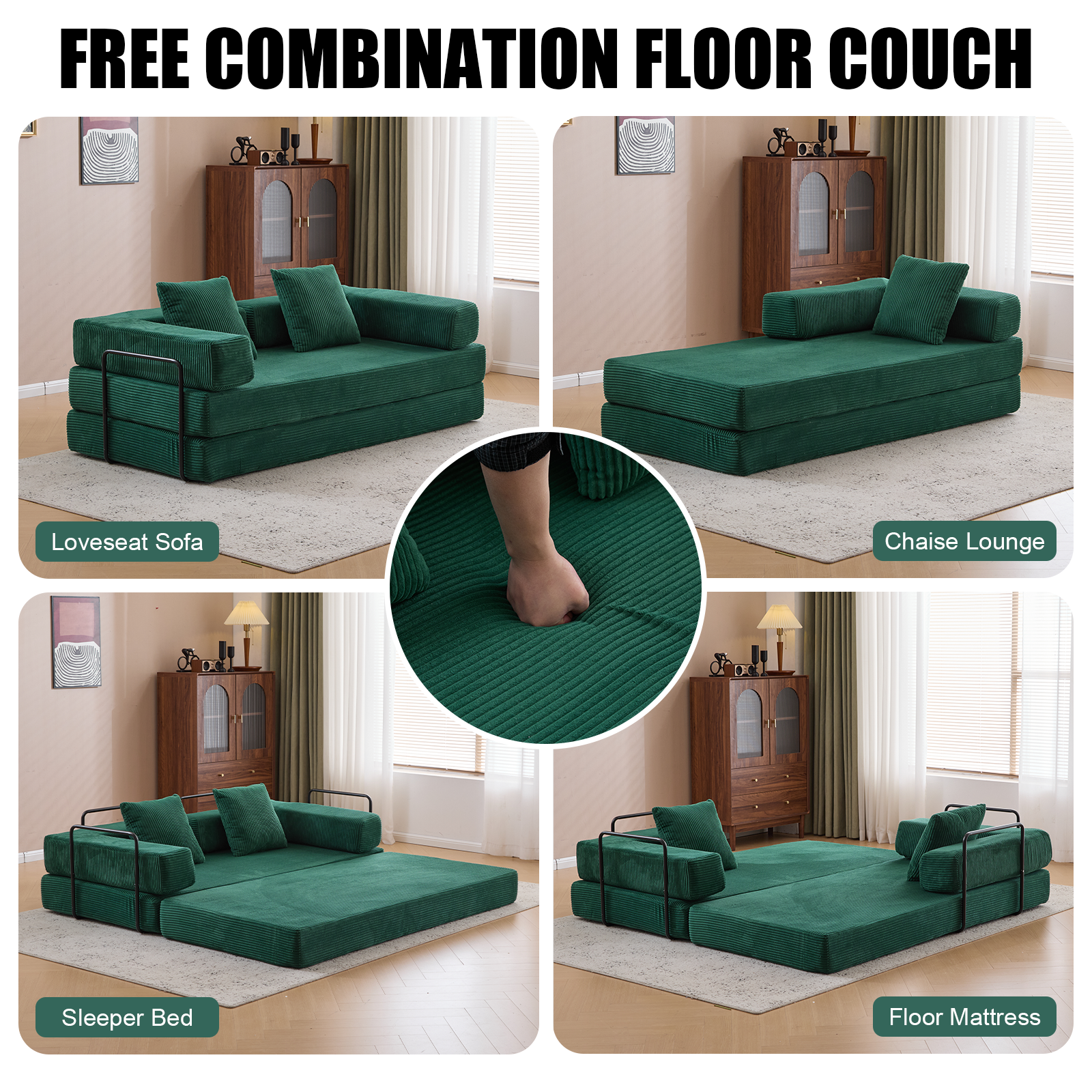 Dark Green Corduroy Sofa