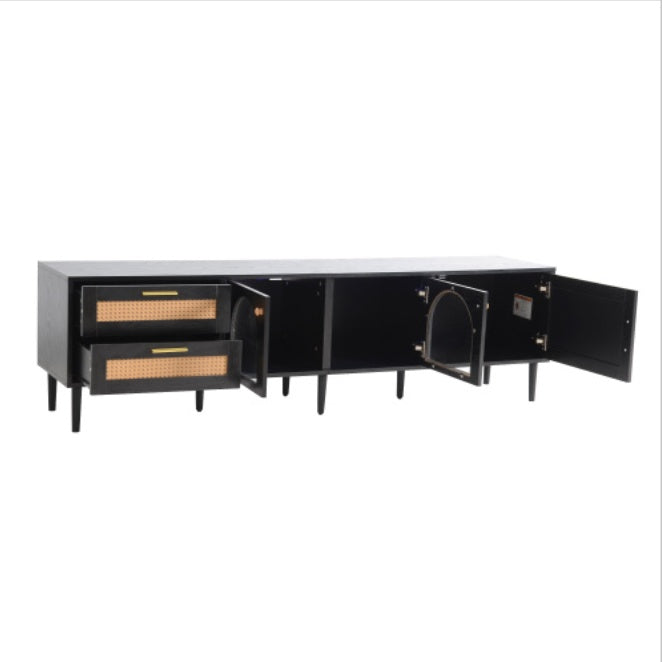 Black Rattan Media Console