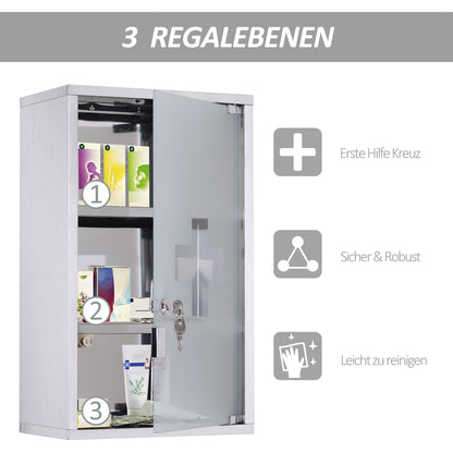Medicine Cabinet Lockable 12x20, Stainless Steel, 3 Tier With Shelves For Bathroom Storage