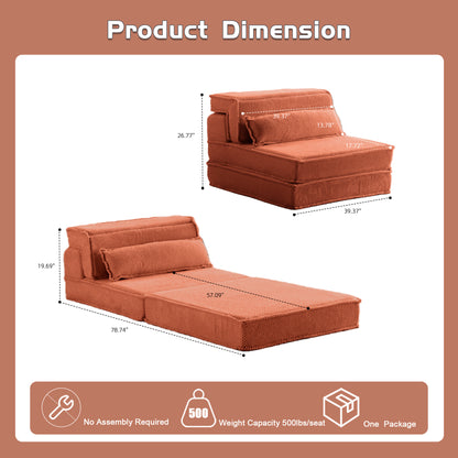 Compression Mahjong Sofa,Convertible Floor Sofa Bed,DIY Boneless Modular Sectional Sofa,No Assembly Required,Circle Fleece Fabric,Oversized Single Sofa With 1 Pillow,Orange
