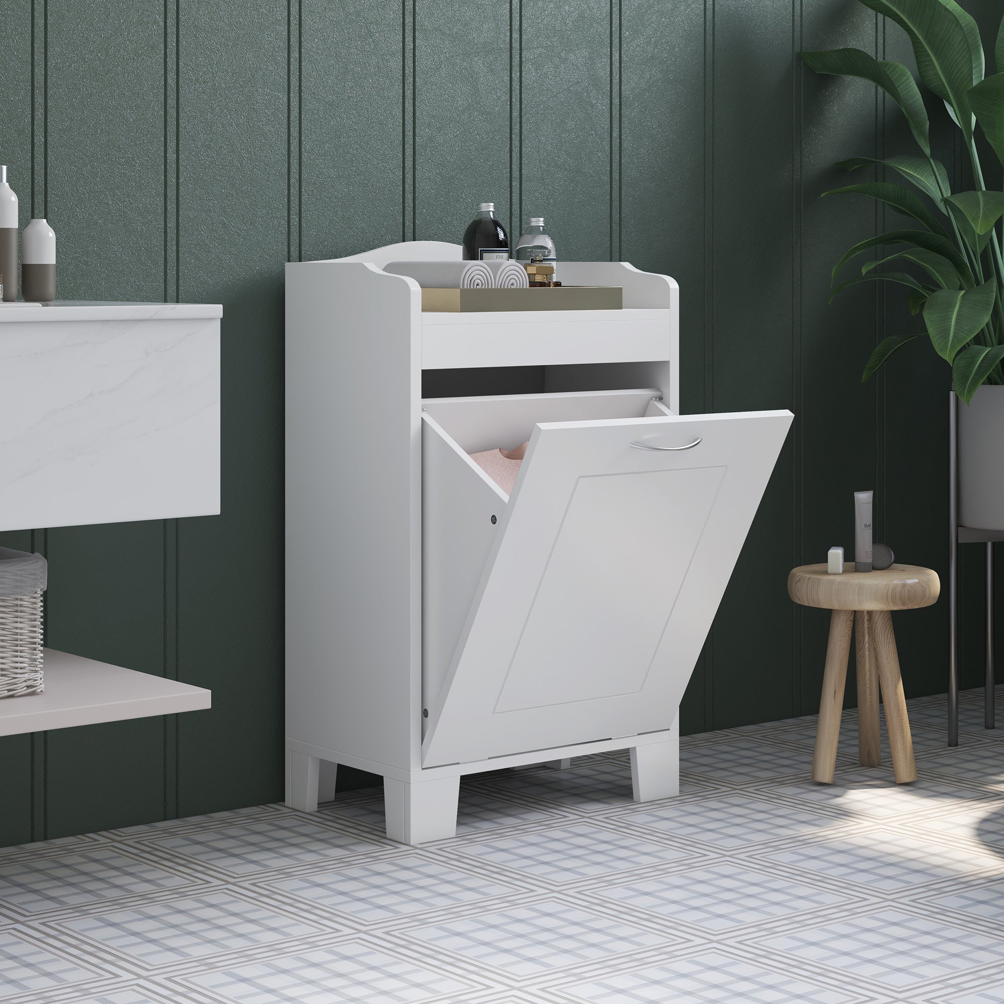 White Tilt-Out Laundry Hamper