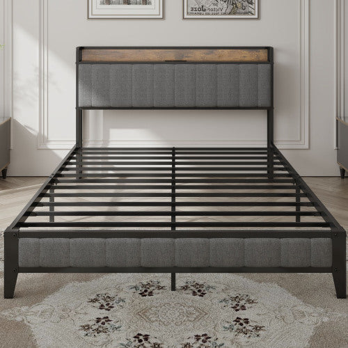 Gray Upholstered Charging Bed