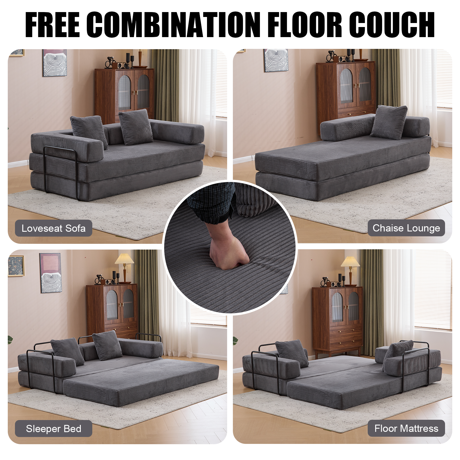 Dark Grey Corduroy Sofa Bed