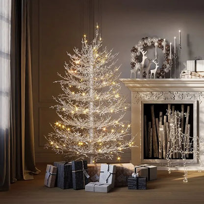 4FT Pre-lit Aspen Fir Artificial Christmas Tree, Hinged Xmas Tree 280 Snow Flocked Branch Tips, 230 Warm White LED Lights, Holiday Coral Christmas Tree For Home Party--Not Support Self-pick Up