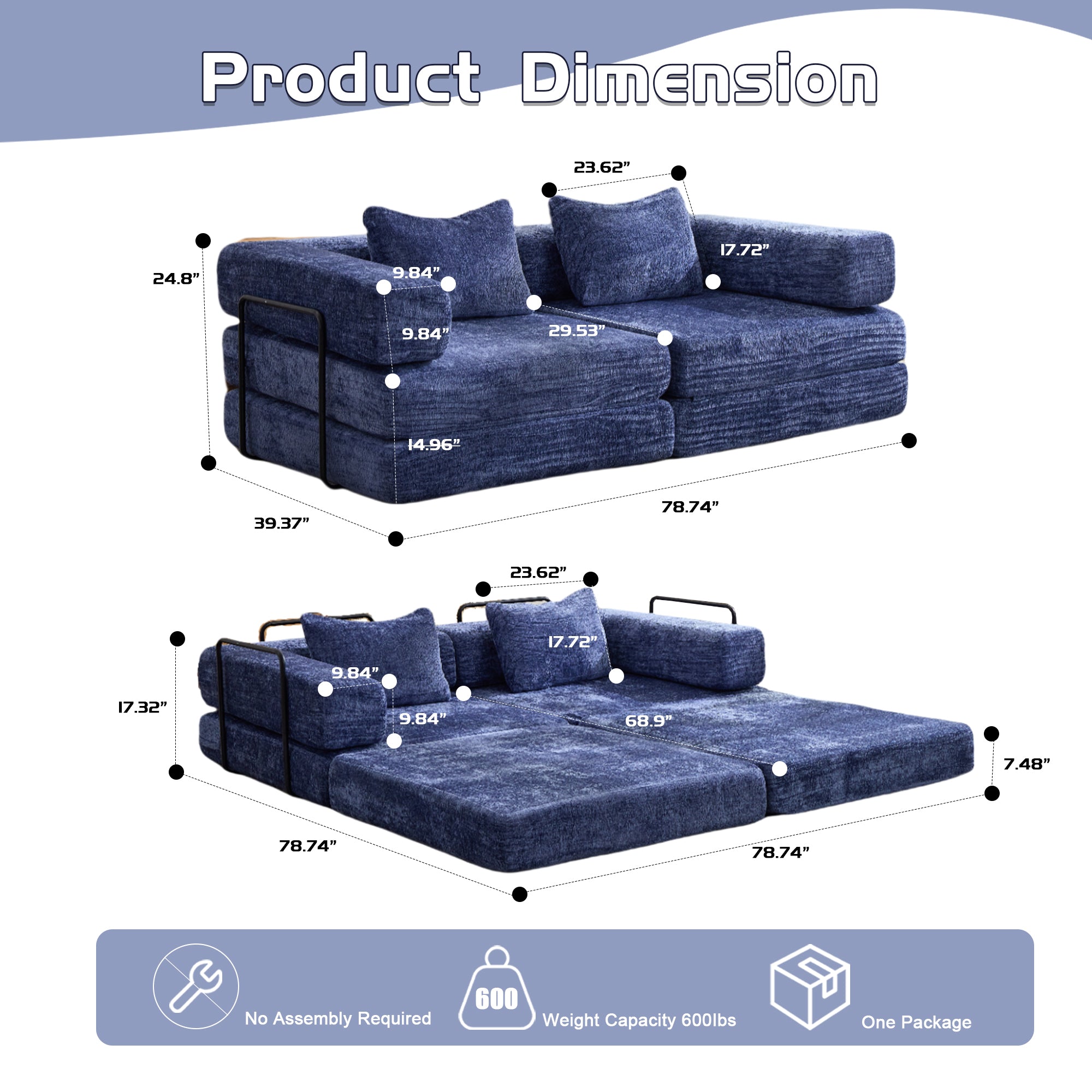 Dark Blue Chenille Loveseat Sofa