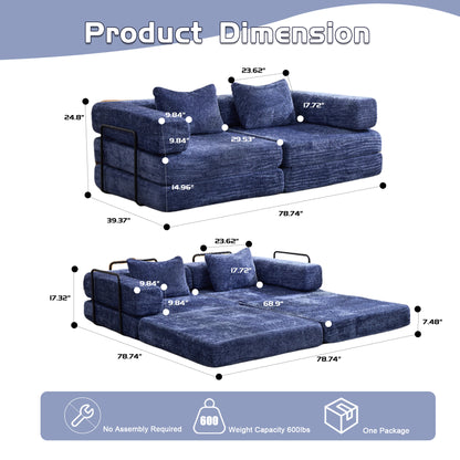 Compression Sofa,Convertible Floor Sofa Bed With Fixed-Shape Frame, Loveseats Boneless Modular Sectional Sofa,No Assembly Required,Chenille Fabric,for Living Room Bedroom,Dark Blue