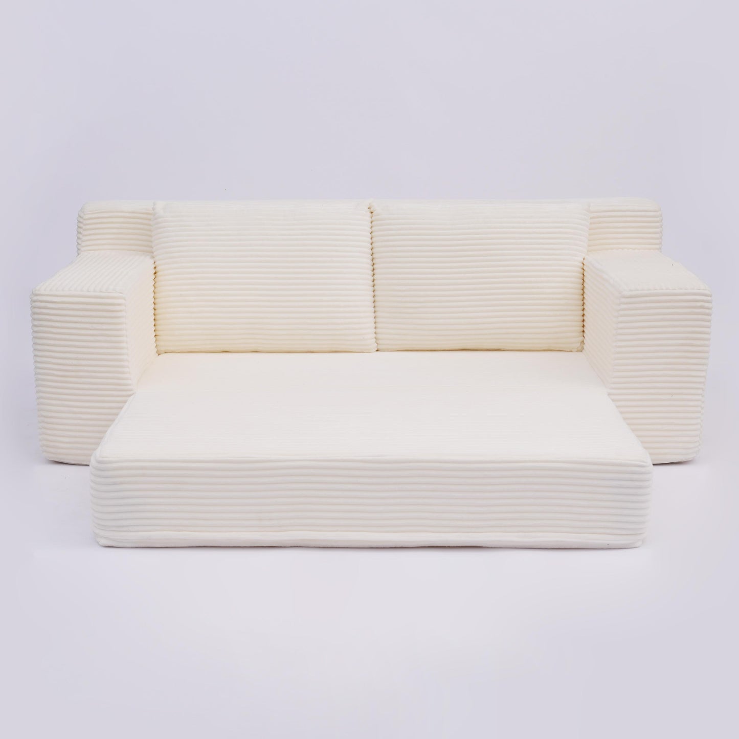 Loveseat Sofa, Comfortable Deep Seat Sofa Bed, Modern Small Corduroy Couch For Living Room Bedroom,Reversible Cushion With Pillows,No Assembly Required,White