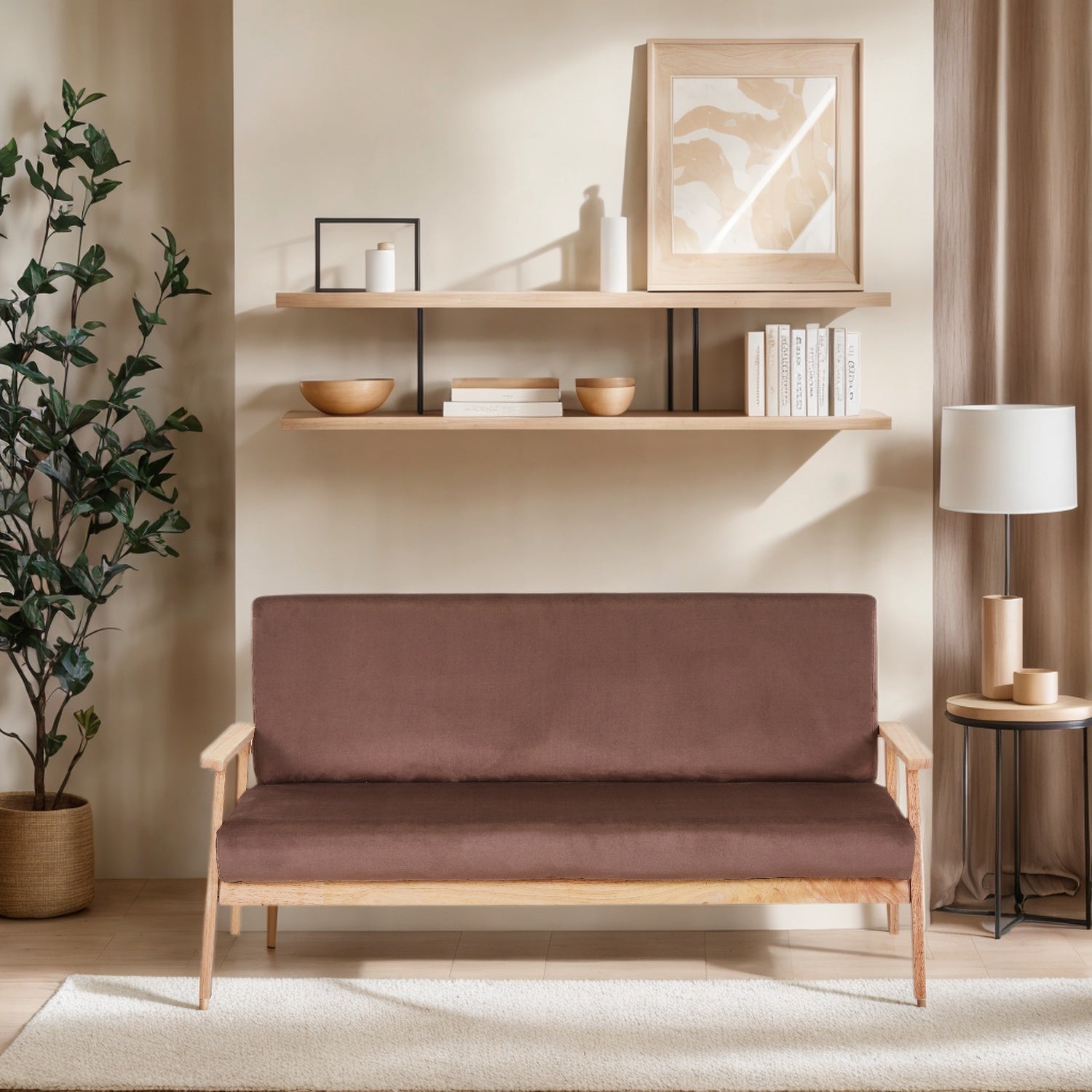 Wooden Arm Velvet Loveseat
