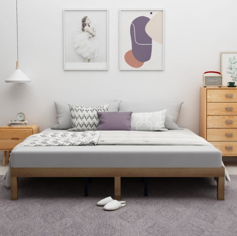 Walnut Platform Bed Frame Queen No Box Spring