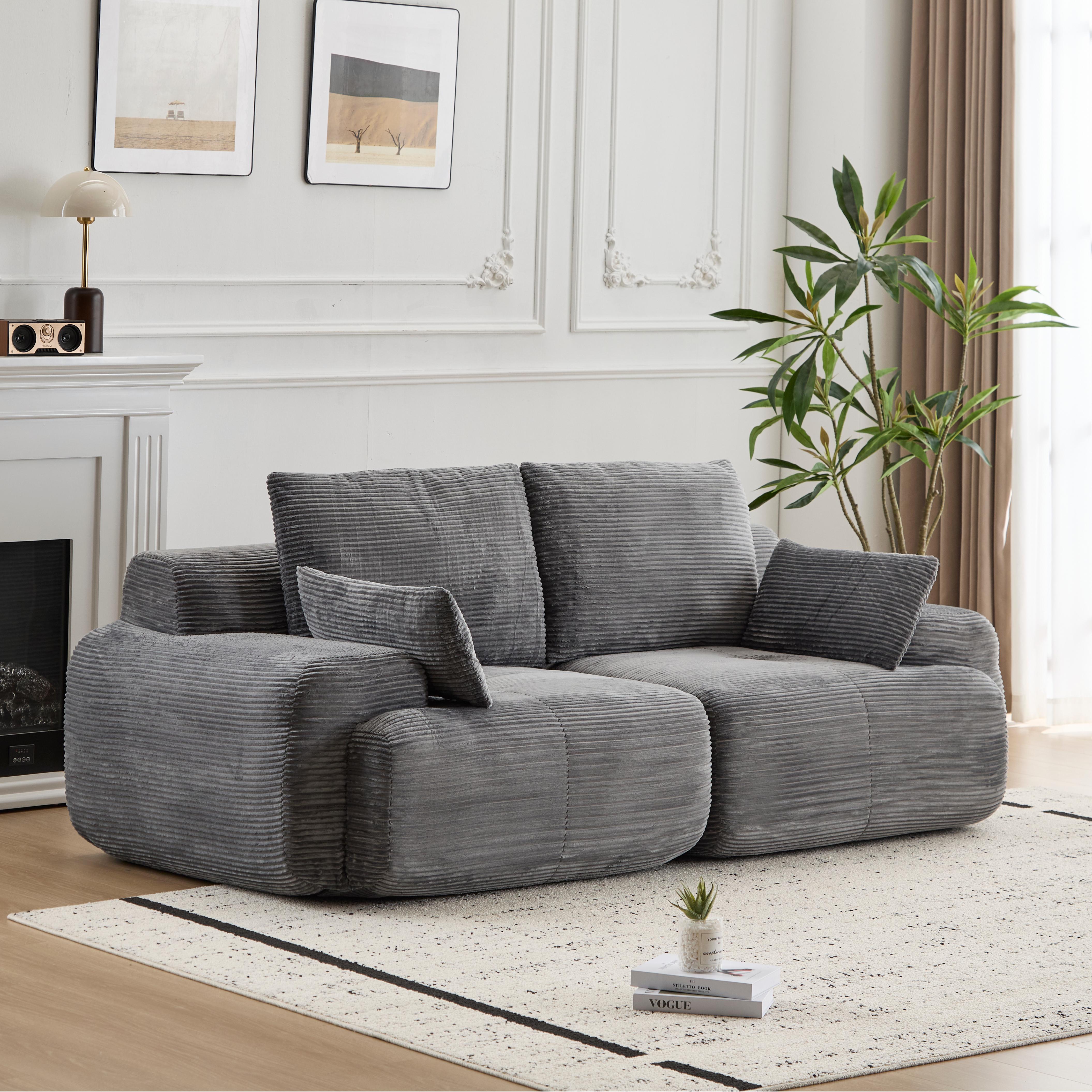 Grey Corduroy Loveseat Sofa