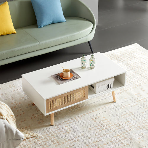 Natural Rattan Coffee Table White Lightweight