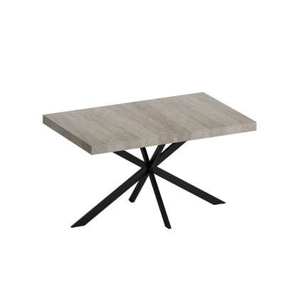 55.11-70.86 Retro Rectangular Stretch Dining Table, Grey Carole Top With Black Embossed Center Pl