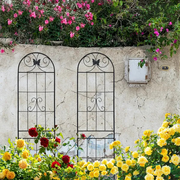 2 Pack Metal Garden Trellis 86.7" X 19.7" Rustproof Trellis For Climbing Plants Outdoor Flower Support Black