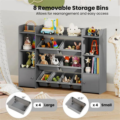 Gray Multi-Functional Kids Storage Shelf - Toy Organizer+Bookcase, 56"x12"x39", Anti-Toppling, 265lbs Capacity