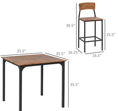 Dining Table Set 5-Piece Modern Counter Height With 4 Chairs Walnut
