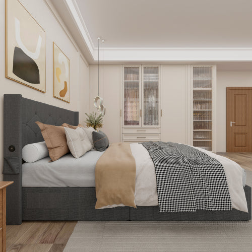 Gray Upholstered Storage Bed