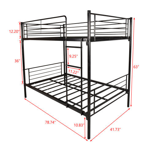 Twin-Over-Twin Bunk Bed With Metal Frame And Ladder, Space-Saving Design,White