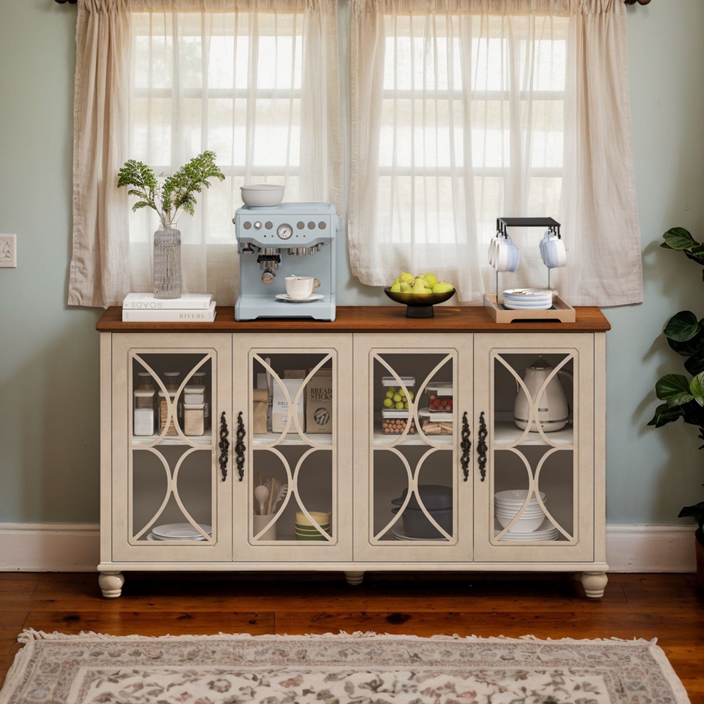 Beige Antique Glass Cabinet
