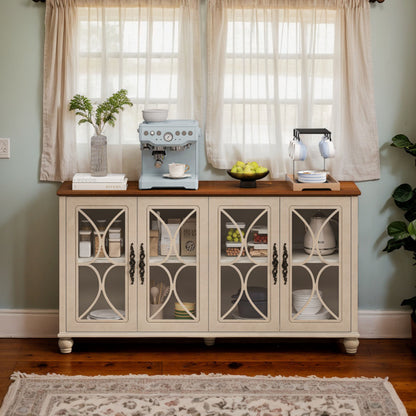 Beige Antique Glass Cabinet