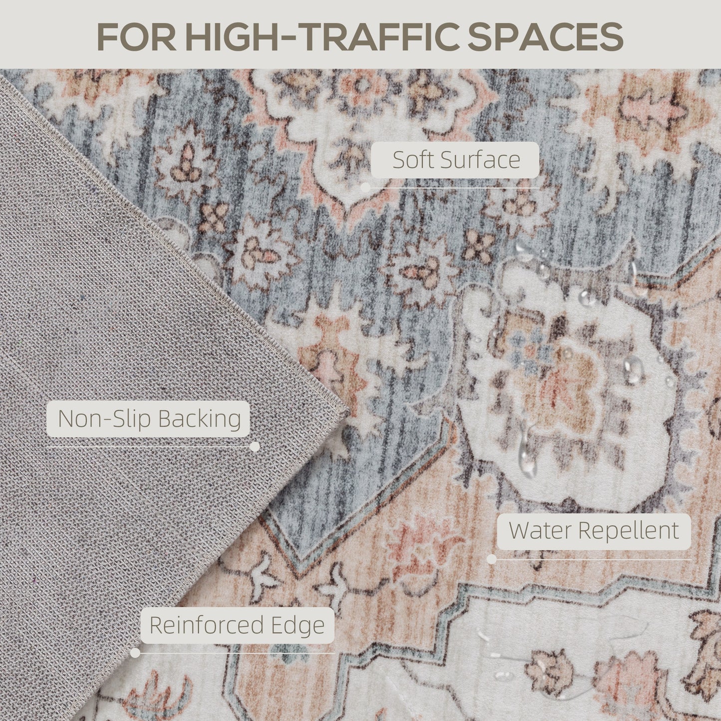 8x10 Area Rug, Vintage Machine Washable Rug, Non-Slip Carpet For Living Room, Bedroom, Dining Room, Brown & Light Blue