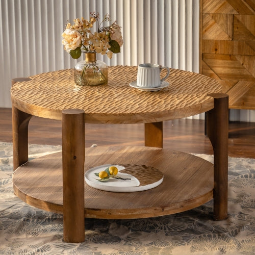 Wood Mid Century Coffee Table Two-Tier Storage