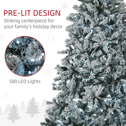 HOMCOM 7.5' Flocked Artificial Christmas Tree With Cold White LED Lights
