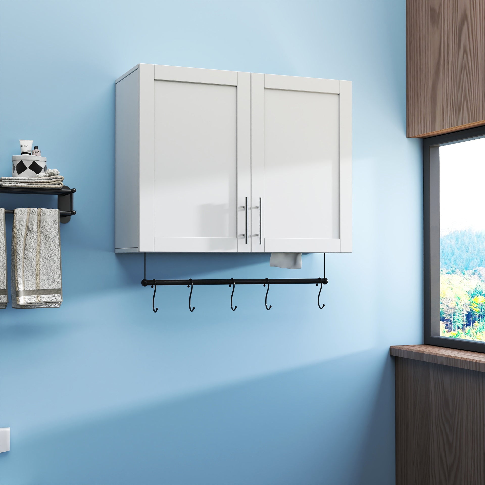 White Bathroom Wall Cabinet Adjustable Shelf Over Toilet