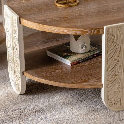Wooden Coffee Table Retro End Table Storage Living Room