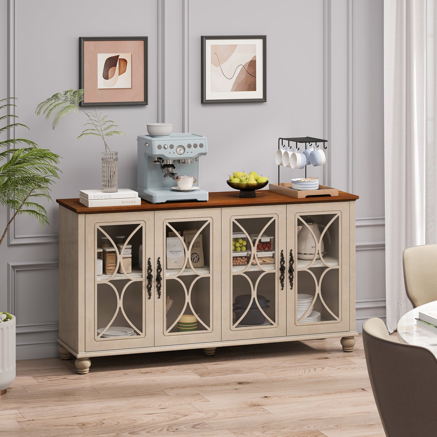 Beige Antique Glass Cabinet