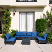 Blue Cushioned Rattan Sofa Set