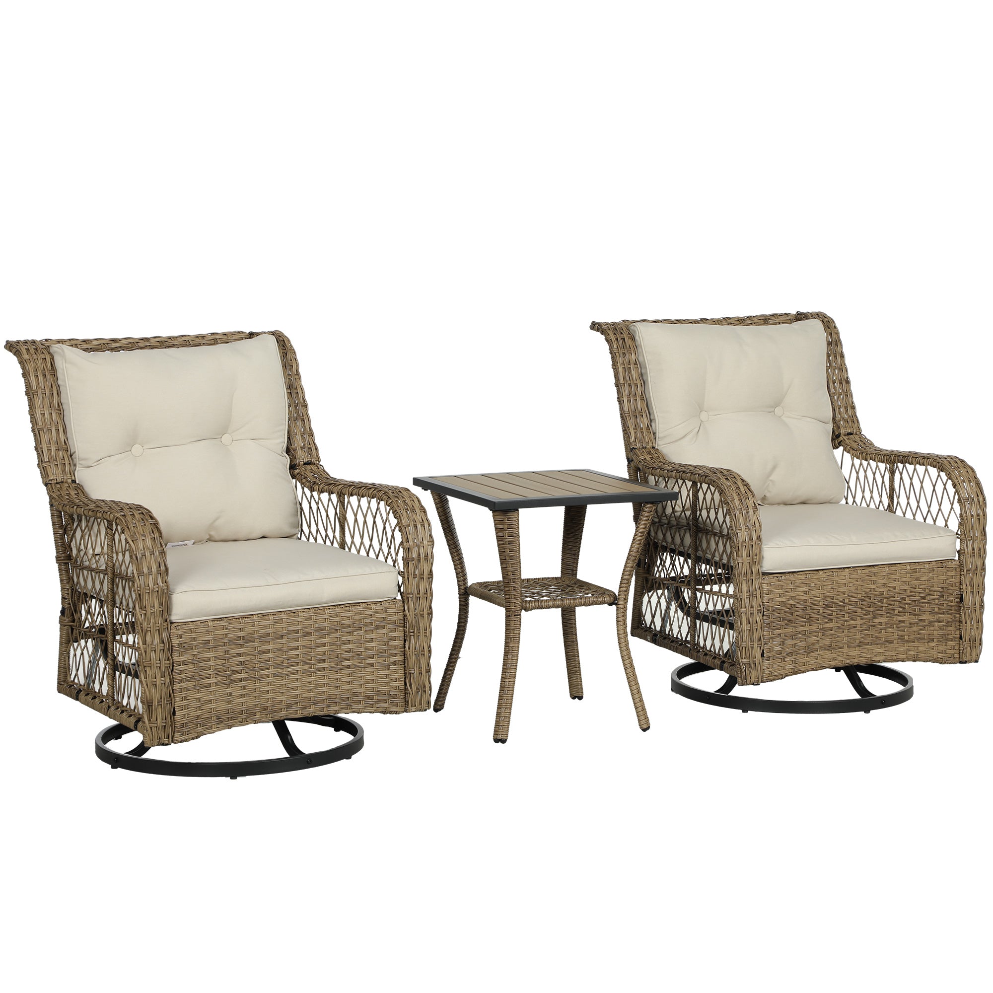 Wicker Bistro Set Swivel Chairs Patio Beige