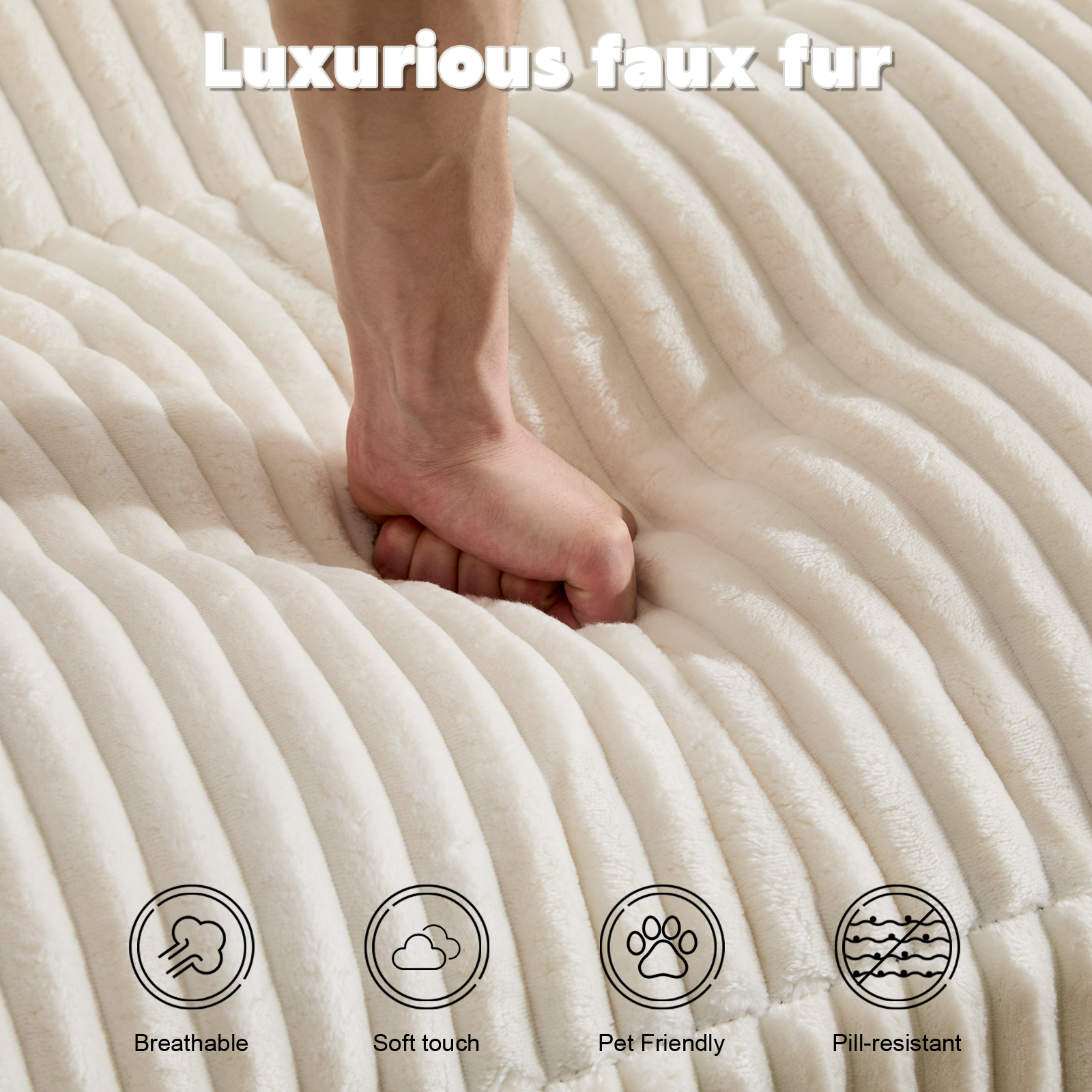 White Corduroy Chaise Lounge Roomy No-Setup