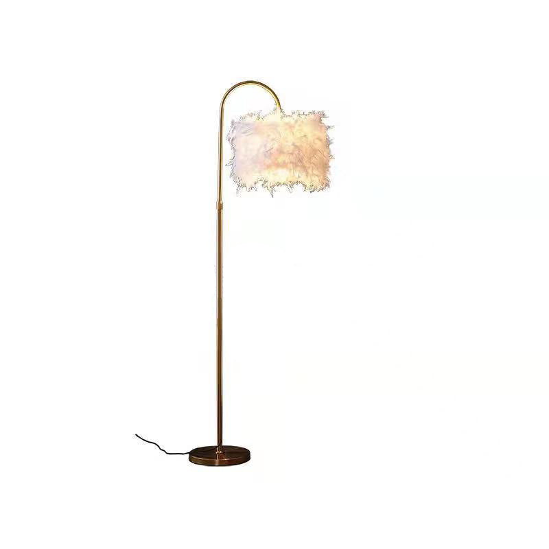 Gold Feather Floor Lamp With Curved Design