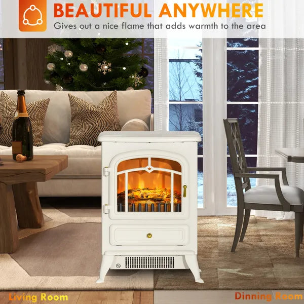 22" Electric Fireplace Heater, Freestanding Fire Place Stove With Realistic LED Flames And Logs, And Overheating Protection, 750W/1500W, Beige