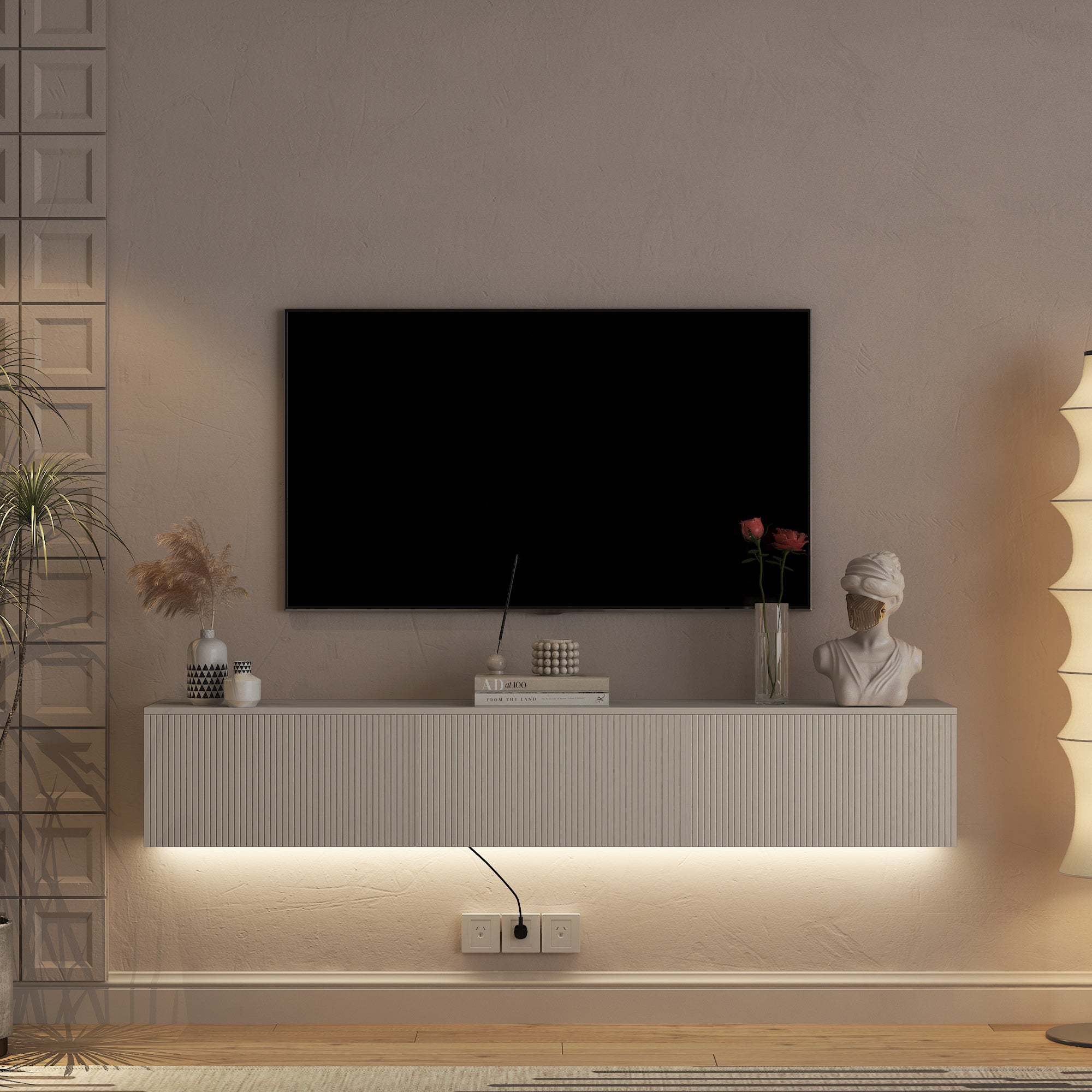 White LED Floating TV Stand