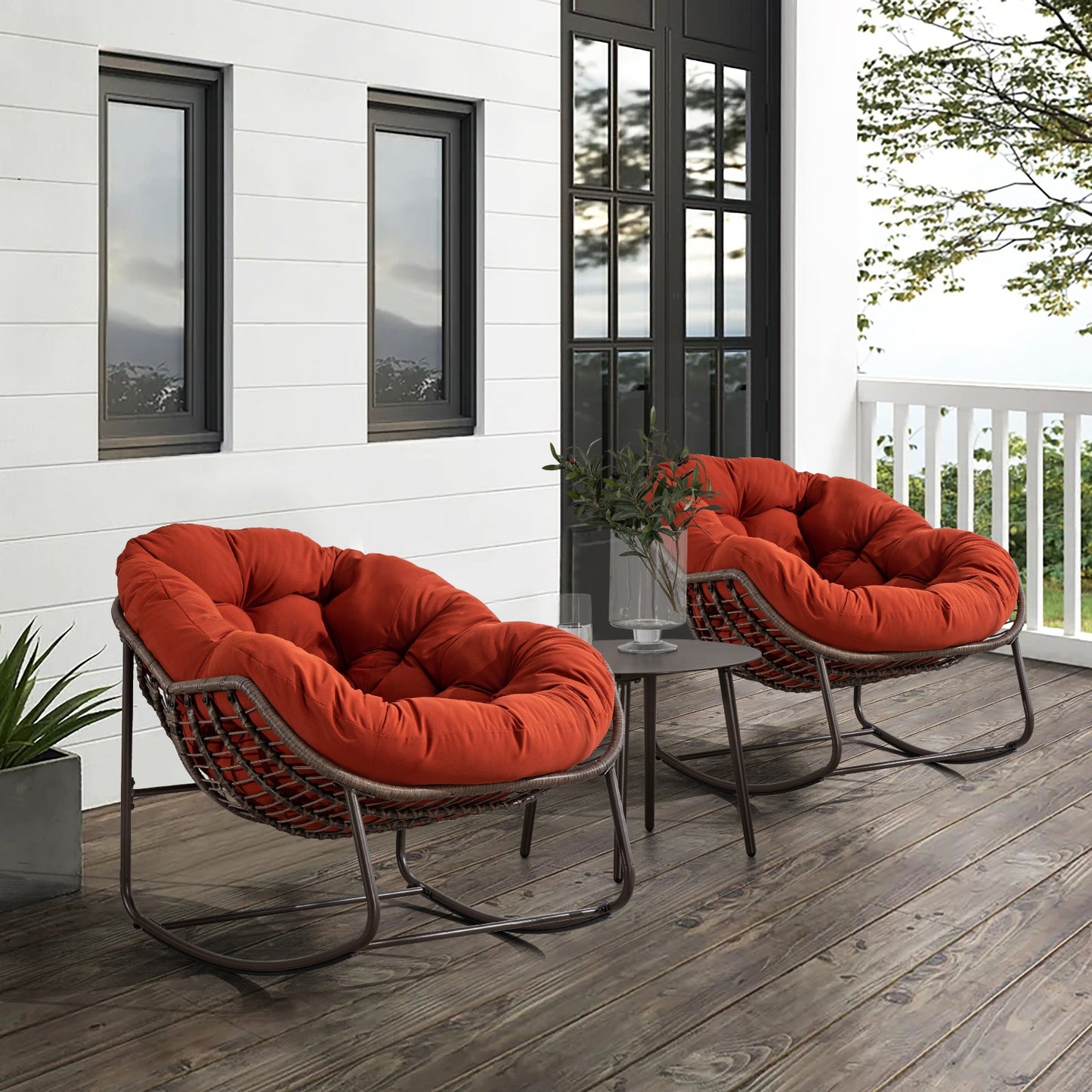Outdoor Rattan Rocking Chair With Padded Cushion For Porch & Living Room