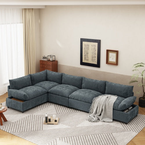 Gray Sectional Sofa Hidden Storage Dark Gray