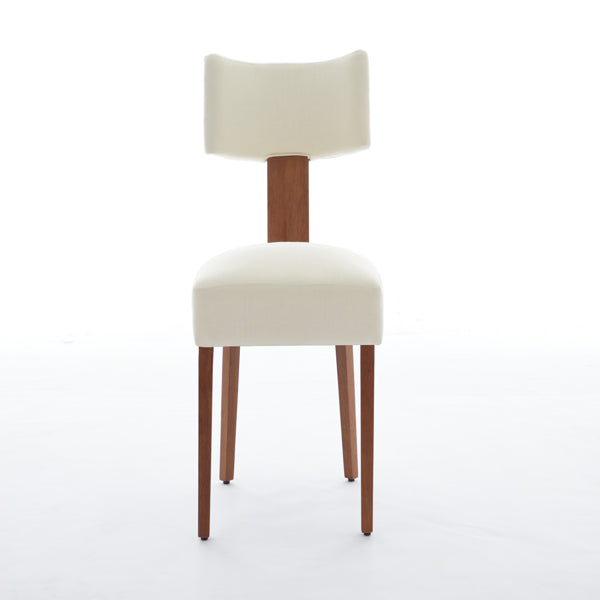 064-Set Of 2 Linen Fabric Modern Armless Dining Chairs With Curved Backrest And Solid Wooden Legs For Dining Room Living Room ,Beige