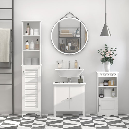 Tall Bathroom Storage Cabinet/Freestanding Tower with 3-Tier Open Adjustable Shelf and Cupboard