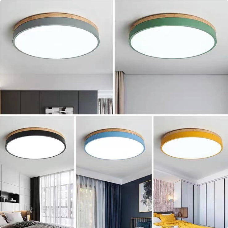 Simple Modern Wooden Lamp Cozy Bedroom Round Ceiling