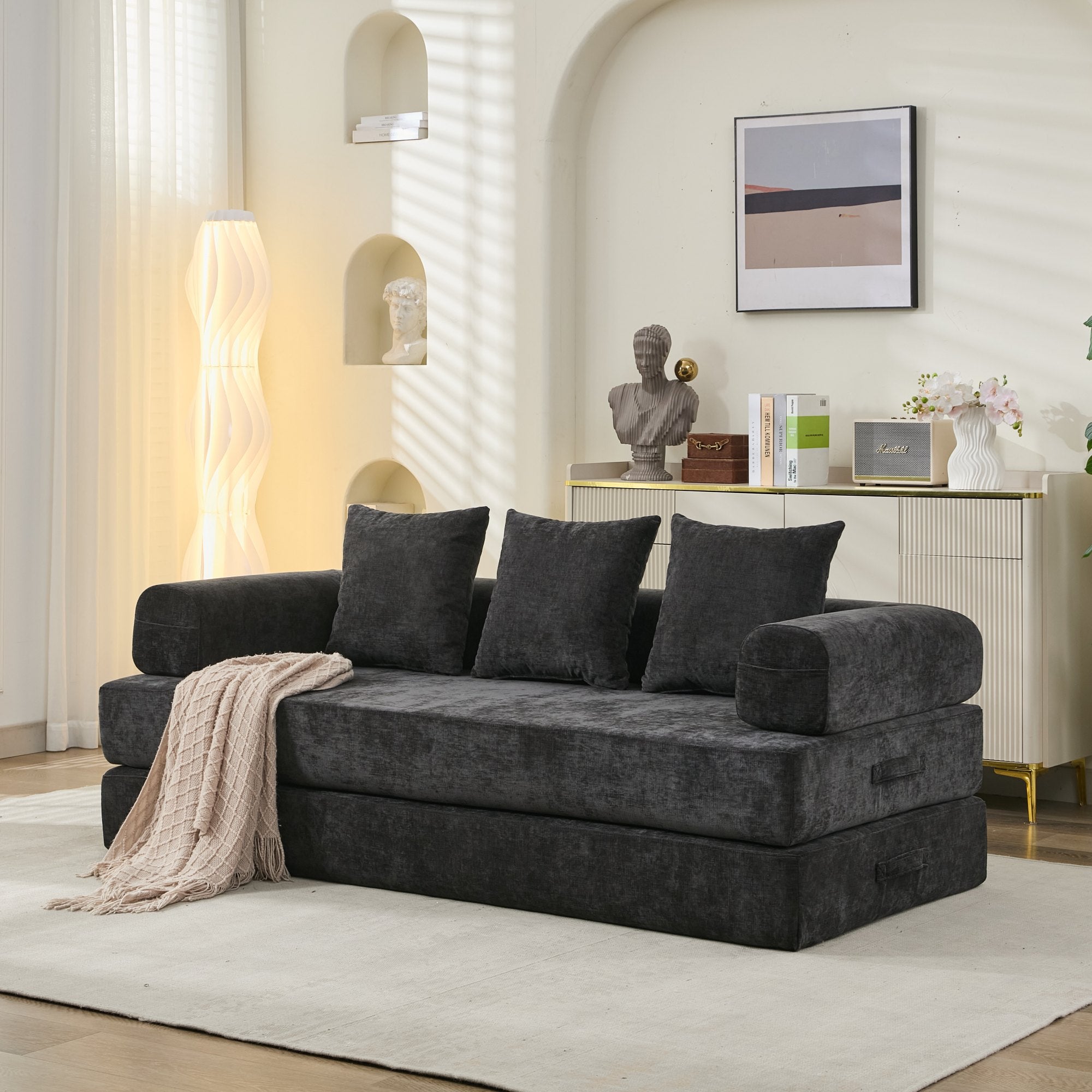 Black Chenille Floor Sofa
