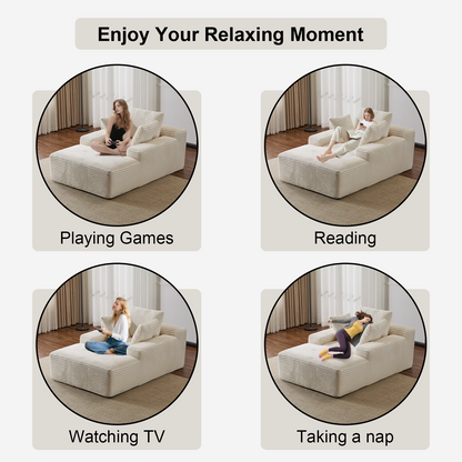 Oversized Chaise Lounge Chair Cozy Cloud Couch, Modern Plush Corduroy Upholstered Sleeper Sofa Daybed With 3 Throw Pillows And Wide Armrest For Living Room, No Assembly Required,White