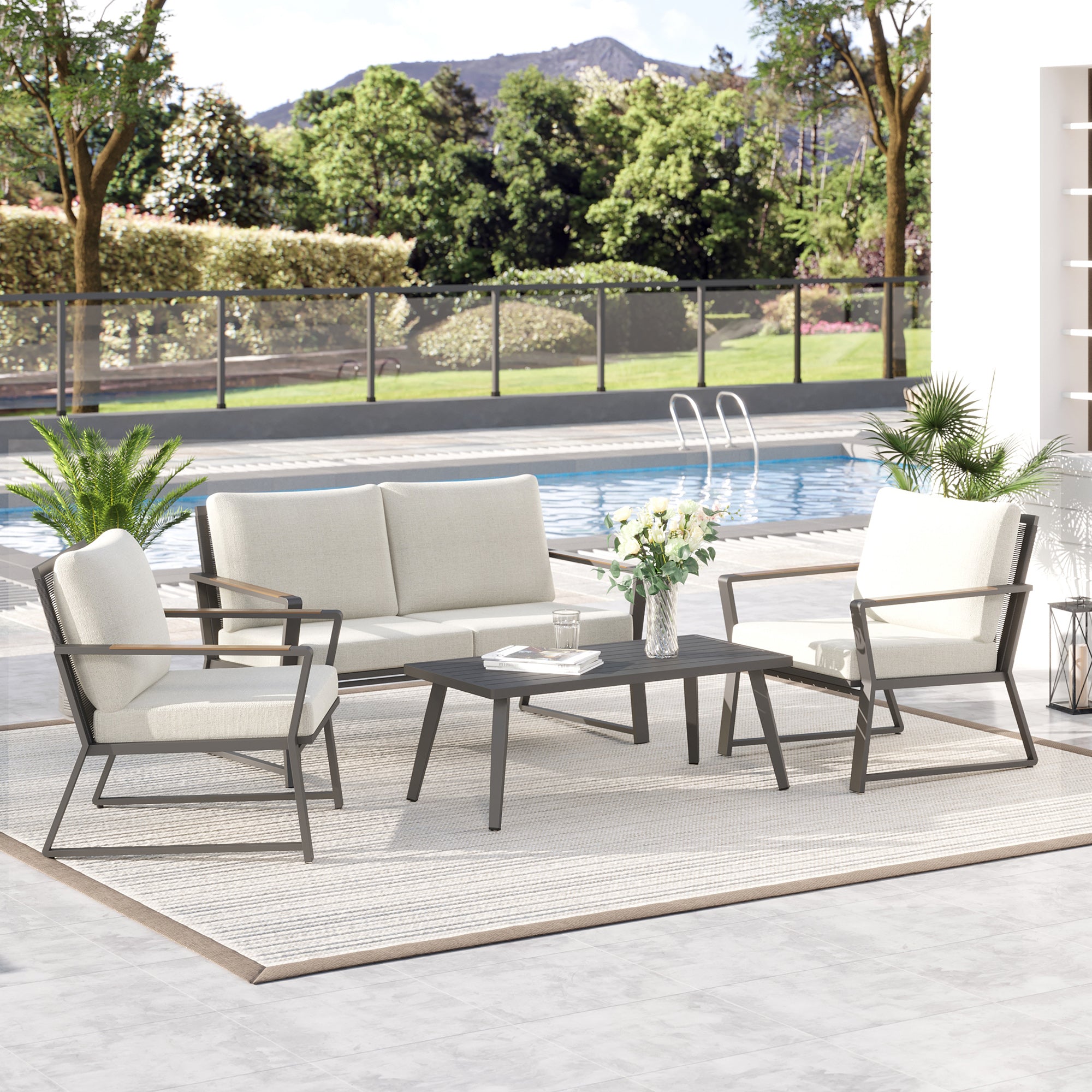 Beige Minimalist Patio Set